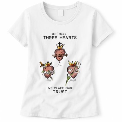 Three Sacred Hearts Of Jesus Mary Joseph Jmj Catholic Womens T-Shirt