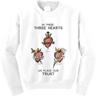 Three Sacred Hearts Of Jesus Mary Joseph Jmj Catholic Kids Sweatshirt