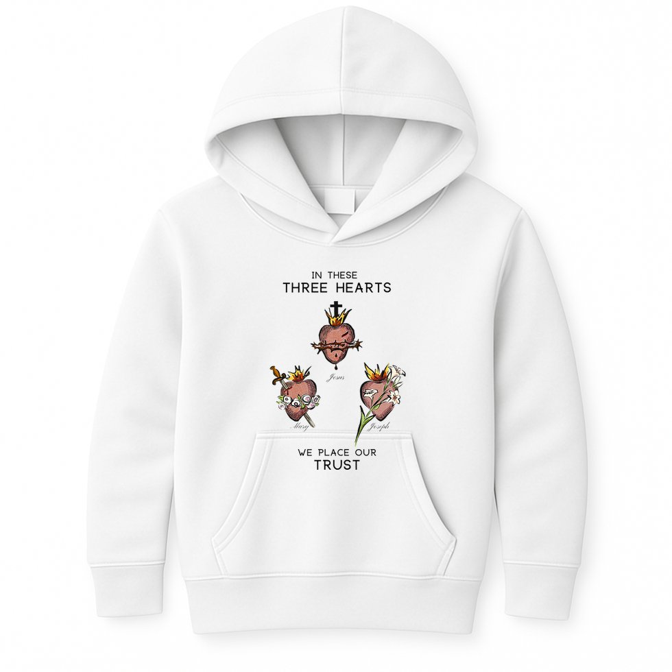 Three Sacred Hearts Of Jesus Mary Joseph Jmj Catholic Kids Hoodie