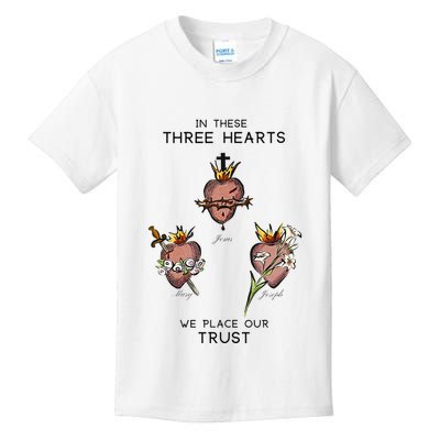 Three Sacred Hearts Of Jesus Mary Joseph Jmj Catholic Kids T-Shirt