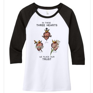 Three Sacred Hearts Of Jesus Mary Joseph Jmj Catholic Women's Tri-Blend 3/4-Sleeve Raglan Shirt