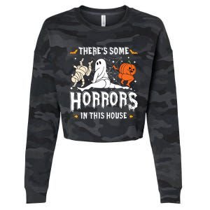 Theres Some Horrors In This House Ghost Pumpkin Halloween Cropped Pullover Crew