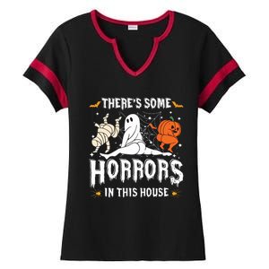 Theres Some Horrors In This House Ghost Pumpkin Halloween Ladies Halftime Notch Neck Tee