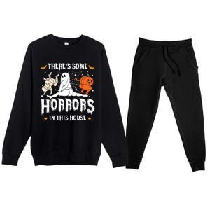 Theres Some Horrors In This House Ghost Pumpkin Halloween Premium Crewneck Sweatsuit Set