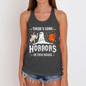 Theres Some Horrors In This House Ghost Pumpkin Halloween Women's Knotted Racerback Tank