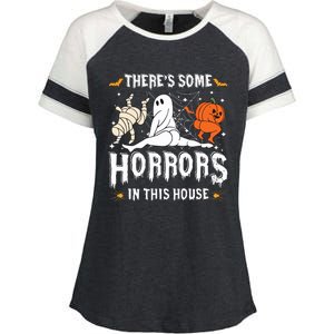 Theres Some Horrors In This House Ghost Pumpkin Halloween Enza Ladies Jersey Colorblock Tee