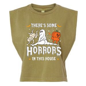 Theres Some Horrors In This House Ghost Pumpkin Halloween Garment-Dyed Women's Muscle Tee