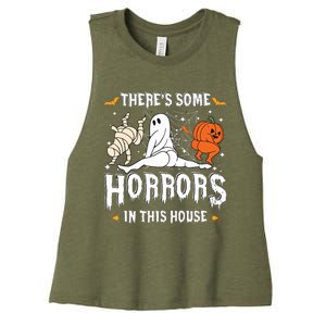 Theres Some Horrors In This House Ghost Pumpkin Halloween Women's Racerback Cropped Tank