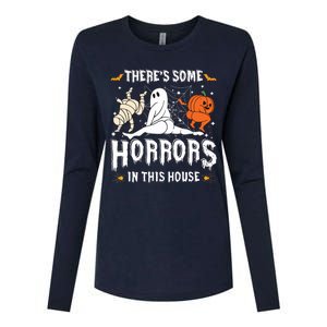 Theres Some Horrors In This House Ghost Pumpkin Halloween Womens Cotton Relaxed Long Sleeve T-Shirt