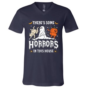 Theres Some Horrors In This House Ghost Pumpkin Halloween V-Neck T-Shirt