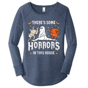 Theres Some Horrors In This House Ghost Pumpkin Halloween Women's Perfect Tri Tunic Long Sleeve Shirt