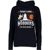 Theres Some Horrors In This House Ghost Pumpkin Halloween Womens Funnel Neck Pullover Hood