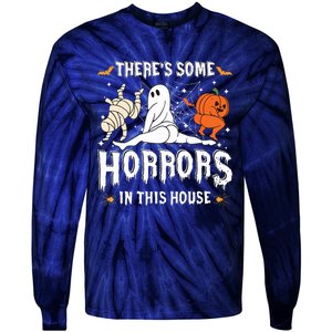 Theres Some Horrors In This House Ghost Pumpkin Halloween Tie-Dye Long Sleeve Shirt