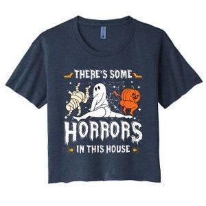 Theres Some Horrors In This House Ghost Pumpkin Halloween Women's Crop Top Tee