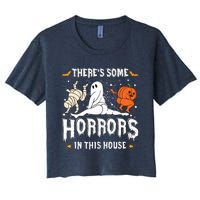 Theres Some Horrors In This House Ghost Pumpkin Halloween Women's Crop Top Tee