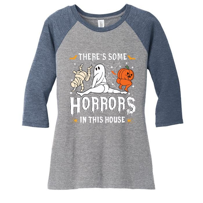 Theres Some Horrors In This House Ghost Pumpkin Halloween Women's Tri-Blend 3/4-Sleeve Raglan Shirt