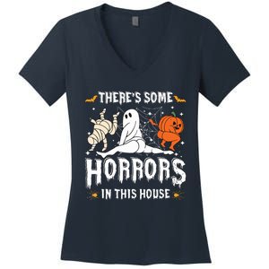 Theres Some Horrors In This House Ghost Pumpkin Halloween Women's V-Neck T-Shirt