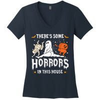 Theres Some Horrors In This House Ghost Pumpkin Halloween Women's V-Neck T-Shirt