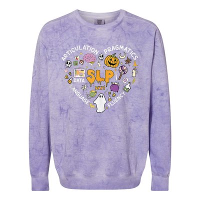 Therapy Slp Halloween Everyone Communicate Differently Spook Colorblast Crewneck Sweatshirt