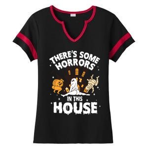 Theres Some Horrors In This House Ghost Halloween Funny Ladies Halftime Notch Neck Tee