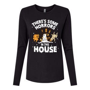 Theres Some Horrors In This House Ghost Halloween Funny Womens Cotton Relaxed Long Sleeve T-Shirt