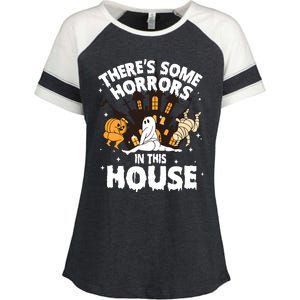 Theres Some Horrors In This House Ghost Halloween Funny Enza Ladies Jersey Colorblock Tee