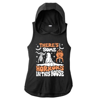 Theres Some Horrors In This House Ghost Pumpkin Halloween Ladies PosiCharge Tri-Blend Wicking Draft Hoodie Tank