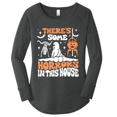 Theres Some Horrors In This House Ghost Pumpkin Halloween Women's Perfect Tri Tunic Long Sleeve Shirt