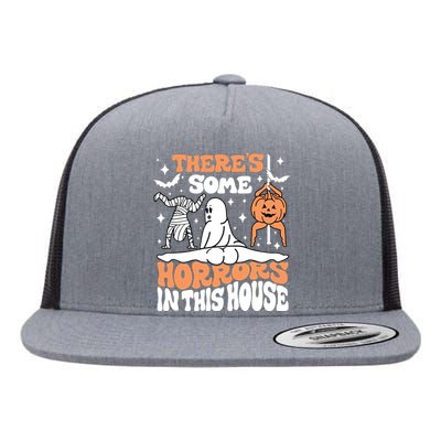 Theres Some Horrors In This House Ghost Pumpkin Halloween Flat Bill Trucker Hat