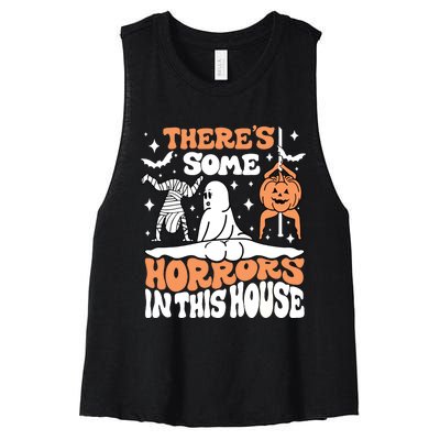 Theres Some Horrors In This House Ghost Pumpkin Halloween Women's Racerback Cropped Tank