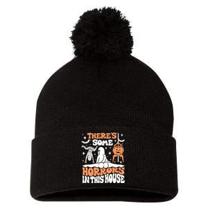 Theres Some Horrors In This House Ghost Pumpkin Halloween Pom Pom 12in Knit Beanie