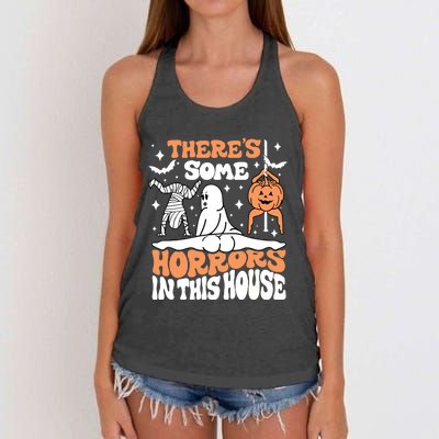 Theres Some Horrors In This House Ghost Pumpkin Halloween Women's Knotted Racerback Tank