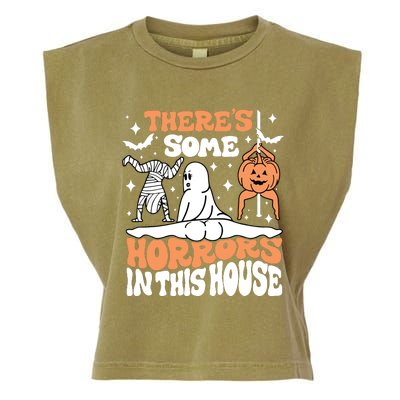 Theres Some Horrors In This House Ghost Pumpkin Halloween Garment-Dyed Women's Muscle Tee