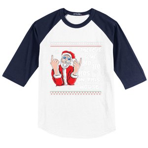 ThereS Some Hos In This House Funny Christmas Santa Ugly Gift Baseball Sleeve Shirt