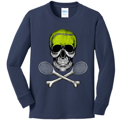 Tennis Skull Halloween Spooky Tennis Halloween Kids Long Sleeve Shirt