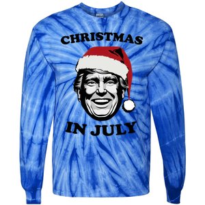 Trump Santa Hat Funny Christmas In July Gift Summer Xmas Gift Tie-Dye Long Sleeve Shirt