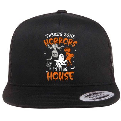 Theres Some Horrors In This House Ghost Pumpkin Halloween Flat Bill Trucker Hat