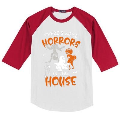 Theres Some Horrors In This House Ghost Pumpkin Halloween Kids Colorblock Raglan Jersey