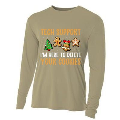 Tech Support Here To Delete Cookies Christmas Xmas Cooling Performance Long Sleeve Crew