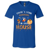 Theres Some Horrors In This House Ghost Pumpkin Halloween V-Neck T-Shirt