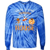 Theres Some Horrors In This House Ghost Pumpkin Halloween Tie-Dye Long Sleeve Shirt