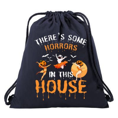 Theres Some Horrors In This House Ghost Pumpkin Halloween Drawstring Bag