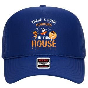 Theres Some Horrors In This House Ghost Pumpkin Halloween High Crown Mesh Back Trucker Hat