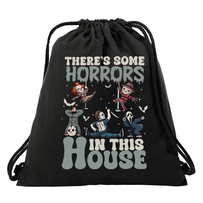 Theres Some Horrors In This House Halloween Funny Horror Characters Drawstring Bag