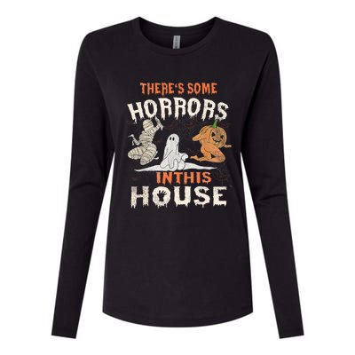 Theres Some Horrors In This House Halloween Pumpkin Ghost Womens Cotton Relaxed Long Sleeve T-Shirt