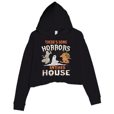 Theres Some Horrors In This House Halloween Pumpkin Ghost Crop Fleece Hoodie