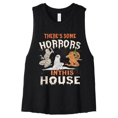 Theres Some Horrors In This House Halloween Pumpkin Ghost Women's Racerback Cropped Tank