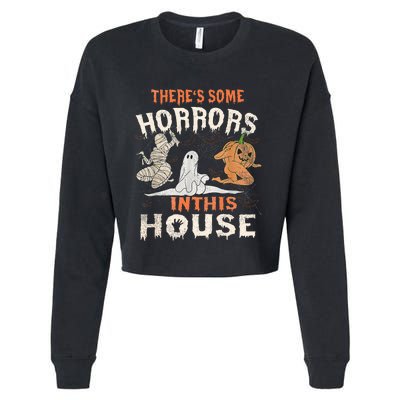 Theres Some Horrors In This House Halloween Pumpkin Ghost Cropped Pullover Crew