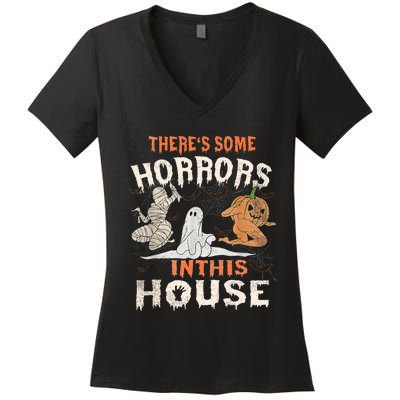 Theres Some Horrors In This House Halloween Pumpkin Ghost Women's V-Neck T-Shirt