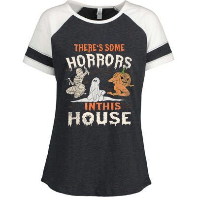 Theres Some Horrors In This House Halloween Pumpkin Ghost Enza Ladies Jersey Colorblock Tee